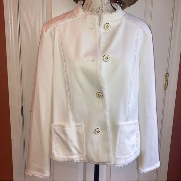 NWT Chicos Ponte Fringe Jacket Ecru Button Down sz 2 / Large / 12 - Picture 5 of 9